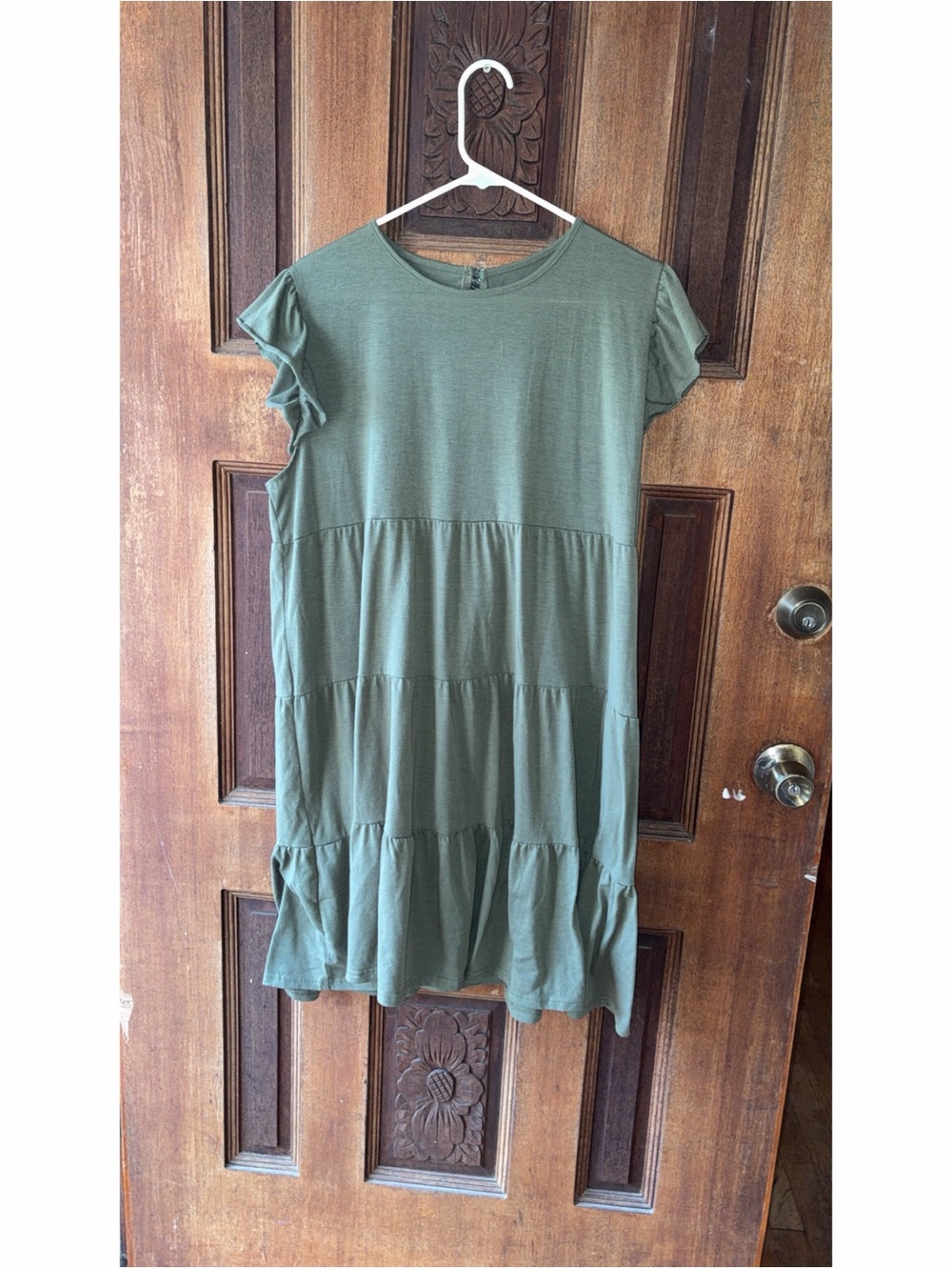 Women's Olive Tiered Ruffle Sleeve Dress